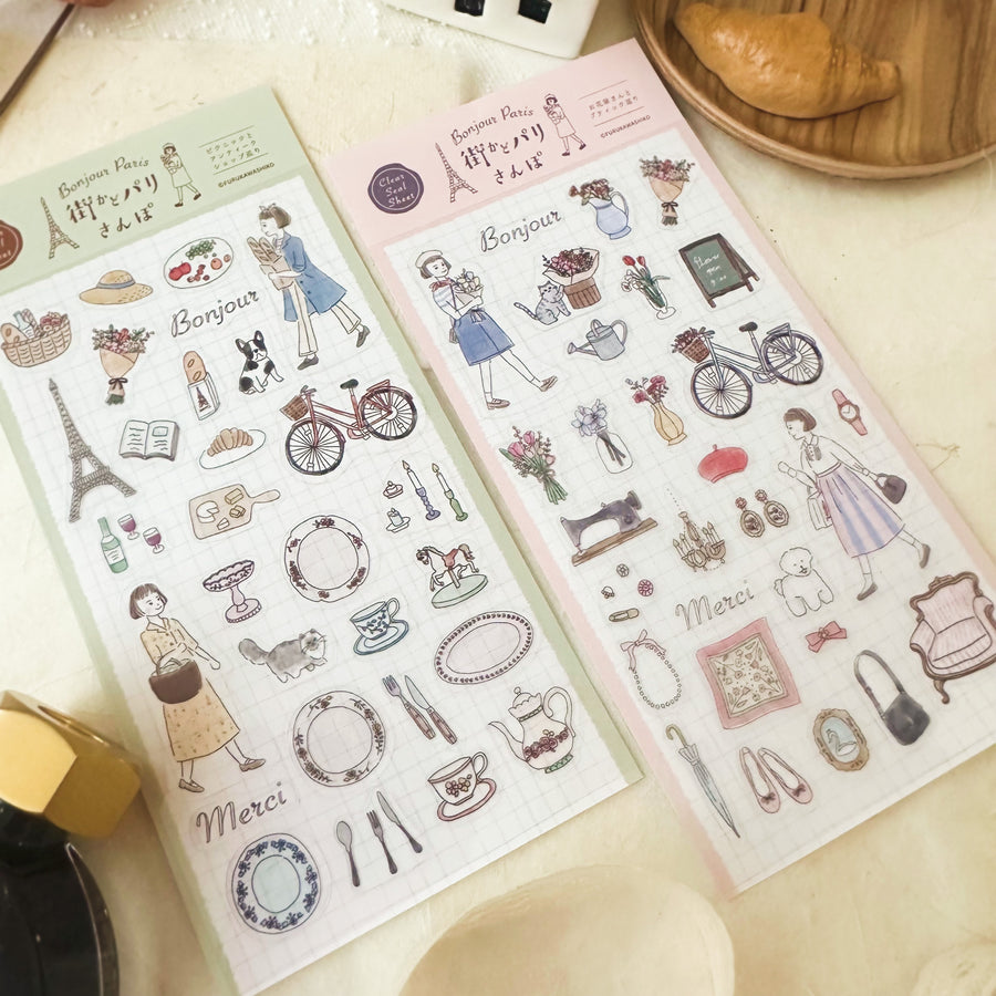 Furukawashiko Bonjour Paris clear sticker sheet - pink