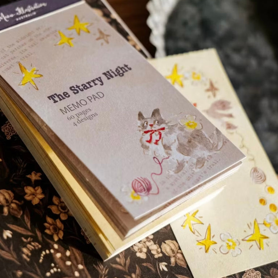Meow Illustration The Starry Night Memo pad