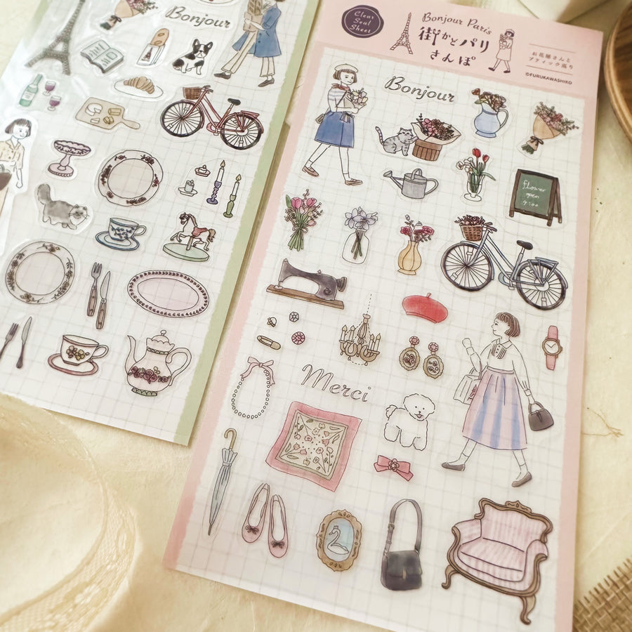 Furukawashiko Bonjour Paris clear sticker sheet - pink