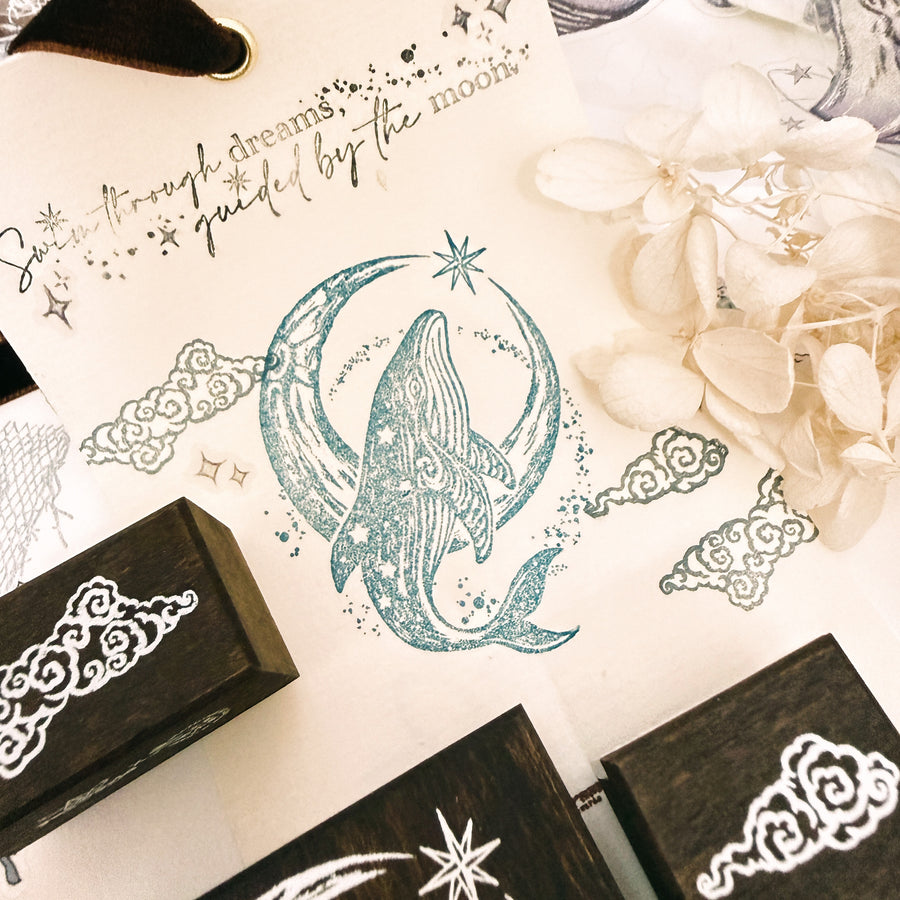 Stationerylovermarket x Yusworld Rubber Stamp - Whale of the Moon (4 in 1 Set)  (Limited Edition)