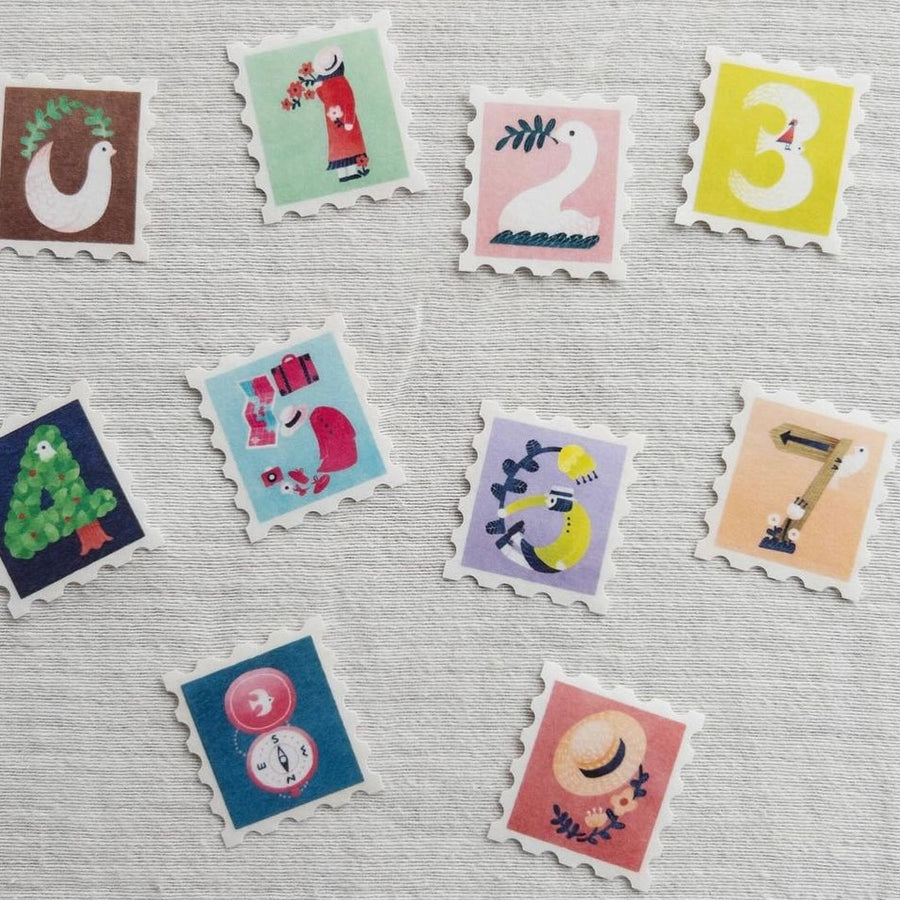Kumagai Nahoko washi sticker - numbers postal stamp