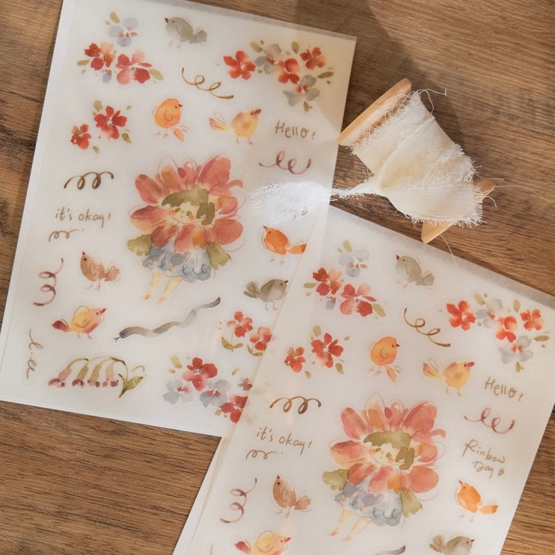Meow Illustration flower girl print on sticker - Peach