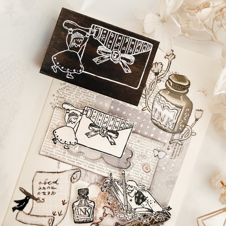 Journal pages rubber stamps- Girl Stationery