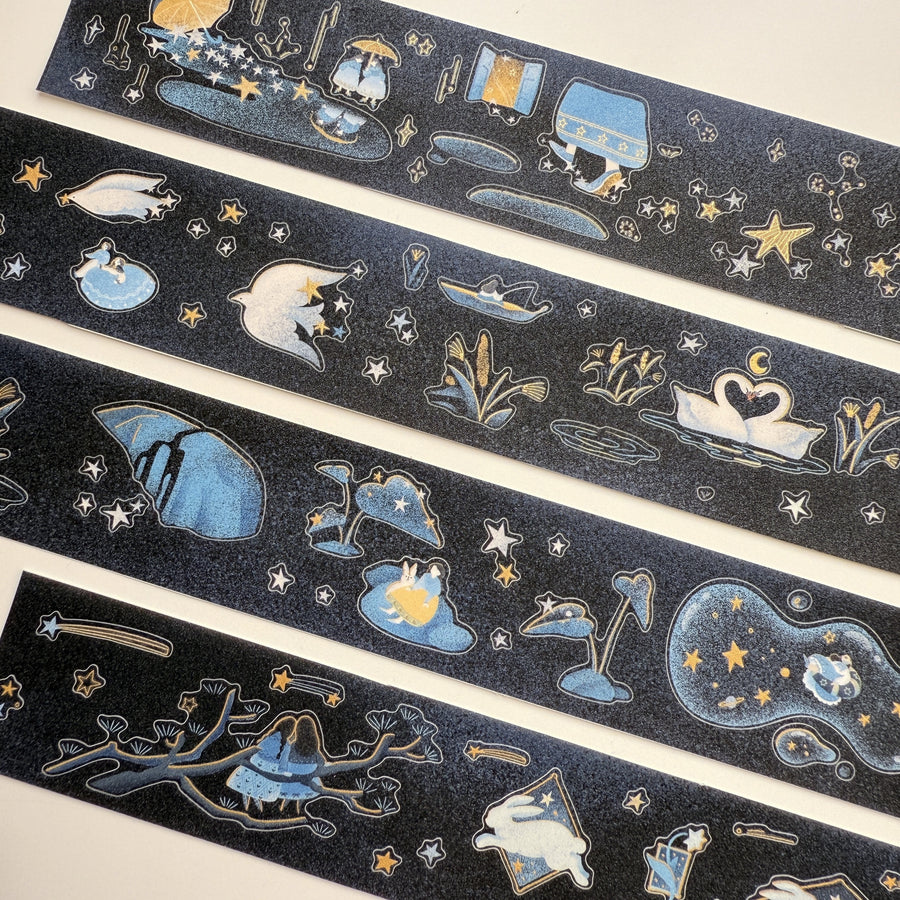 Journal Pages “starry night“ gold foil kiss cut Pet tape/ Glitter Synthetic Paper sticker roll
