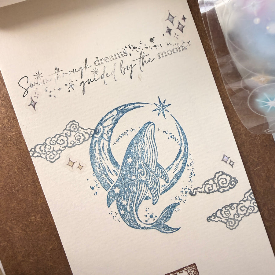 Stationerylovermarket x Yusworld Rubber Stamp - Whale of the Moon (4 in 1 Set)  (Limited Edition)