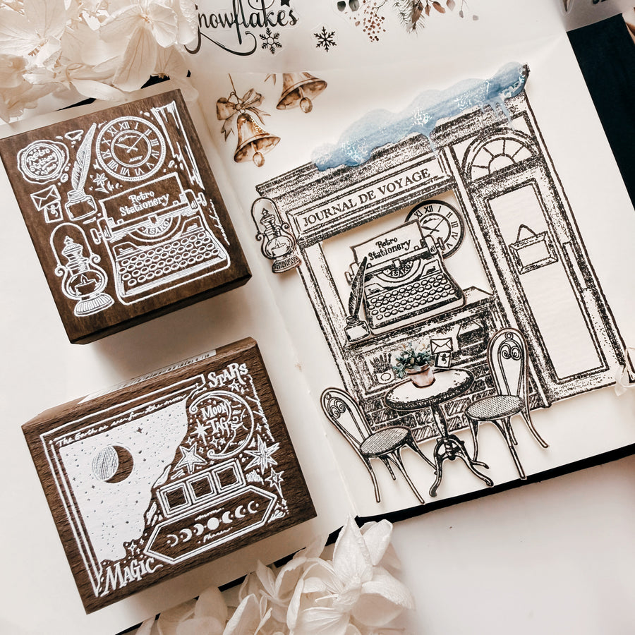 Stationerylovermarket x Asakodraws Rubber Stamp - Midnight Journal Atelier