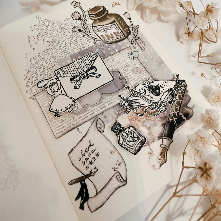 Journal pages rubber stamps- Girl Stationery