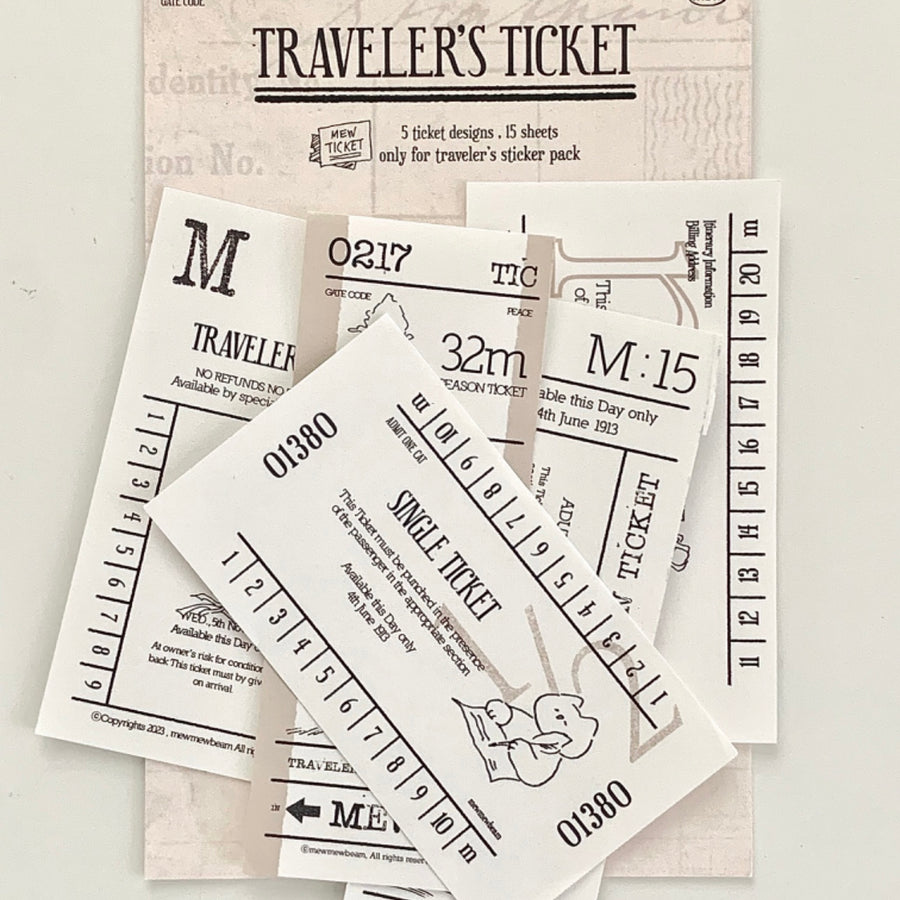 mewmewbeam traveler’s ticket sticker pack - beige