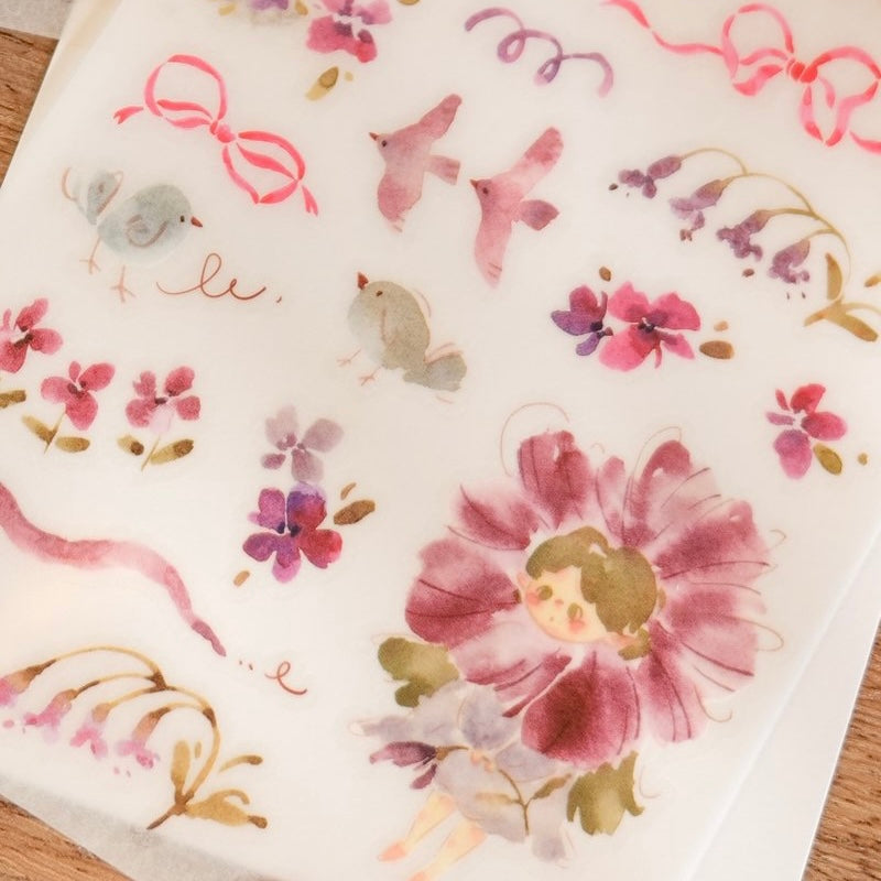 Meow Illustration flower girl print on sticker - Wisteria