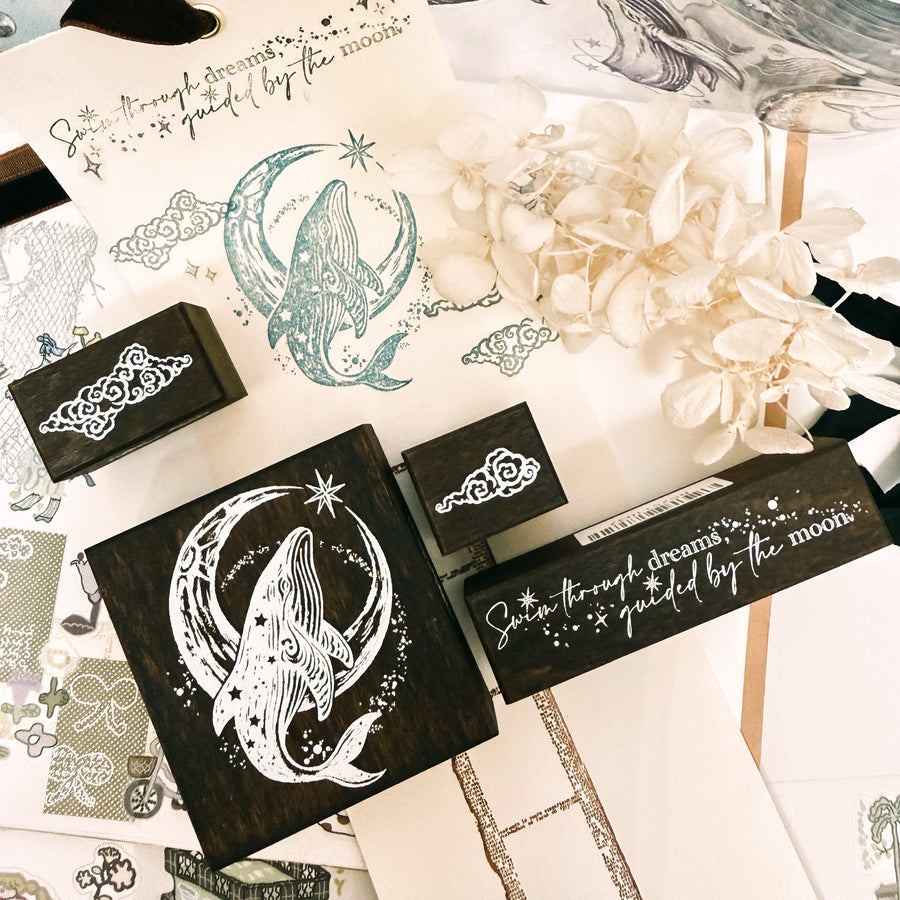 Stationerylovermarket x Yusworld Rubber Stamp - Whale of the Moon (4 in 1 Set)  (Limited Edition)