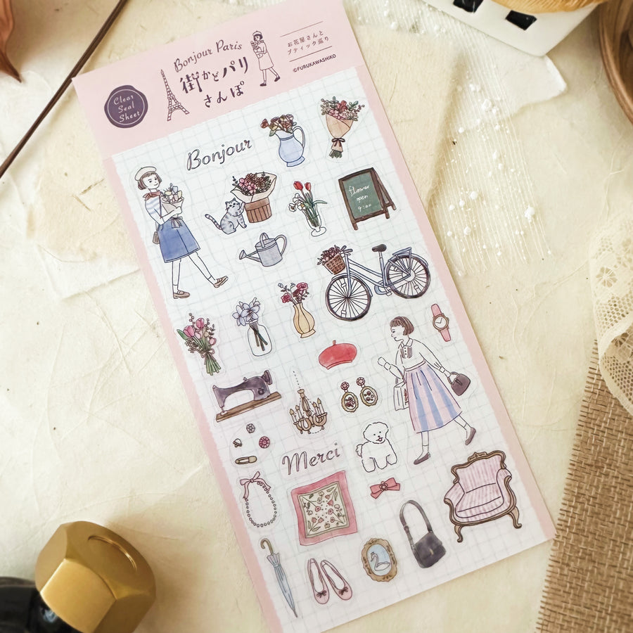 Furukawashiko Bonjour Paris clear sticker sheet - pink