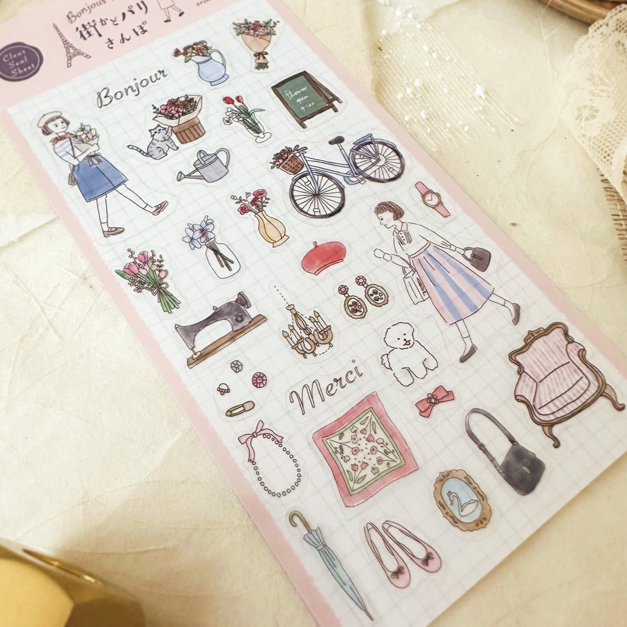 Furukawashiko Bonjour Paris clear sticker sheet - pink