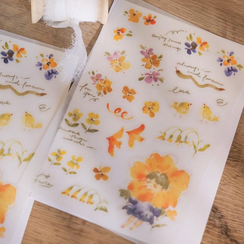 Meow Illustration flower girl print on sticker - Lemon