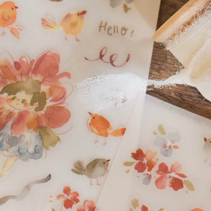 Meow Illustration flower girl print on sticker - Peach
