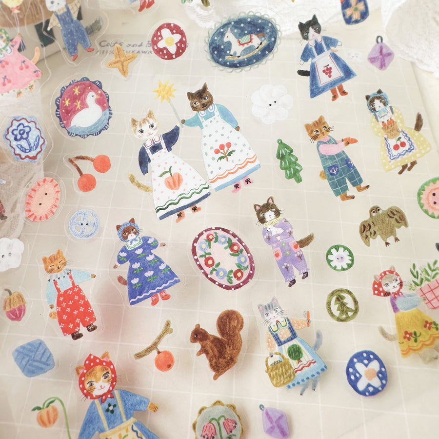Cozyca x Aiko Fukawa clear sticker - cats and buttons