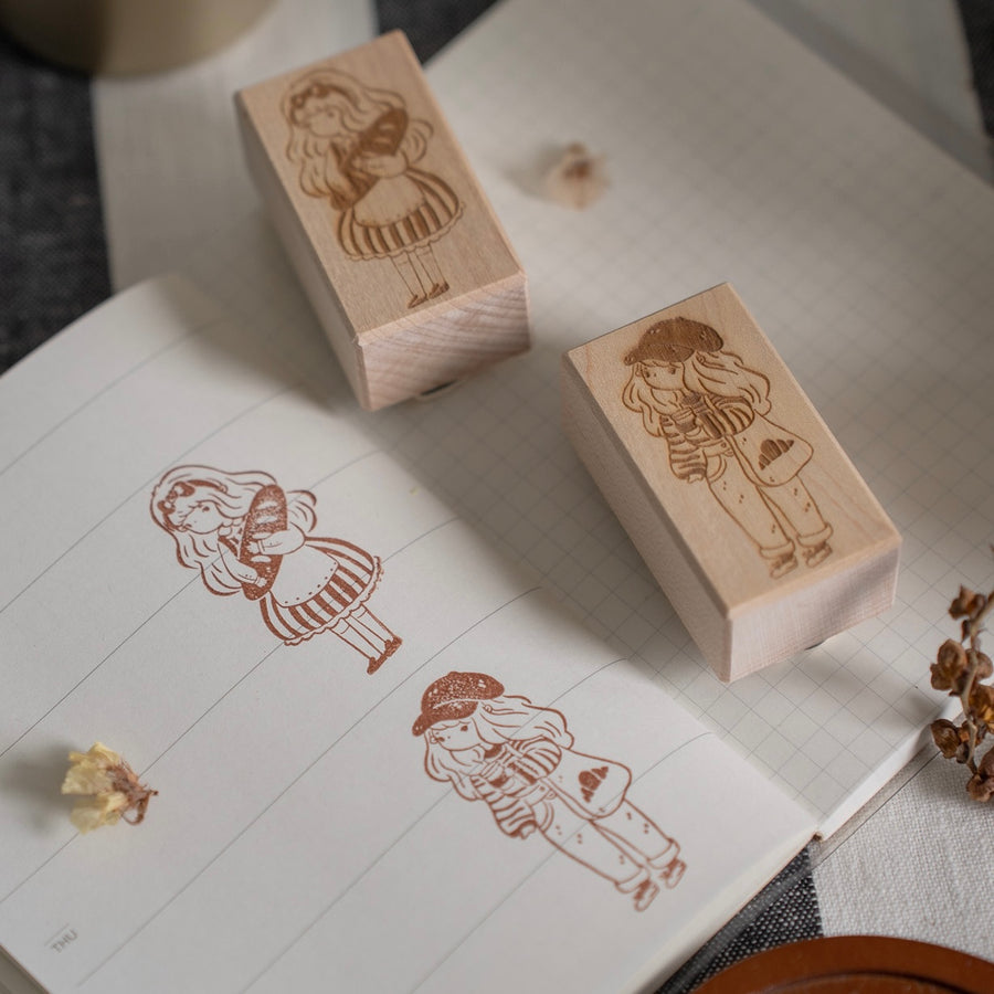Shō Littlehappiness rubber stamp - Baguette & Croissant Girl