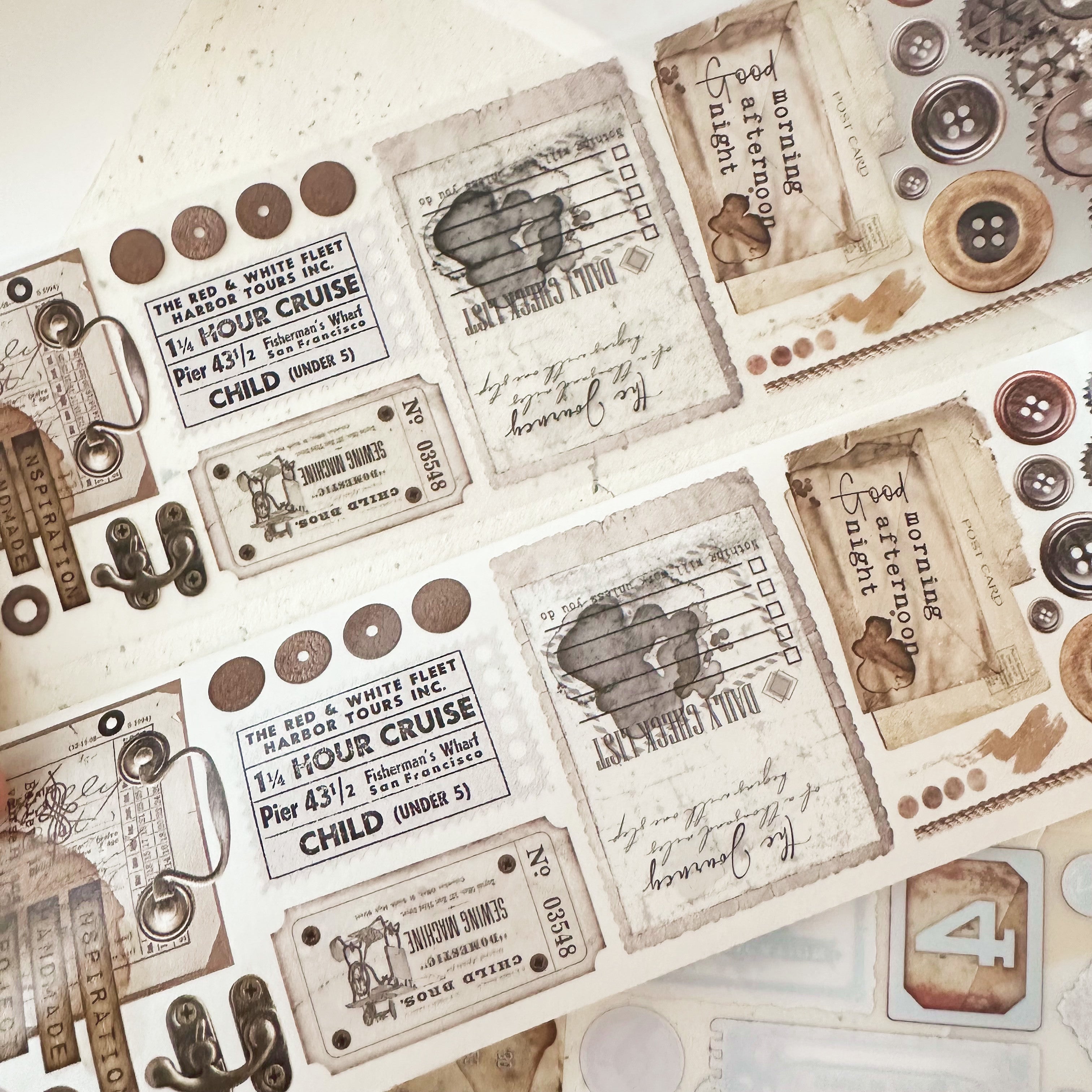 Journal Pages “Vintage ephemera ” washi tape & pet tape