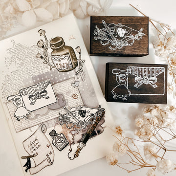 Journal pages rubber stamps- Girl Stationery