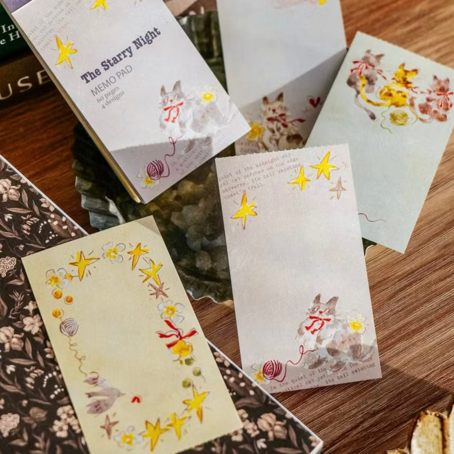 Meow Illustration The Starry Night Memo pad