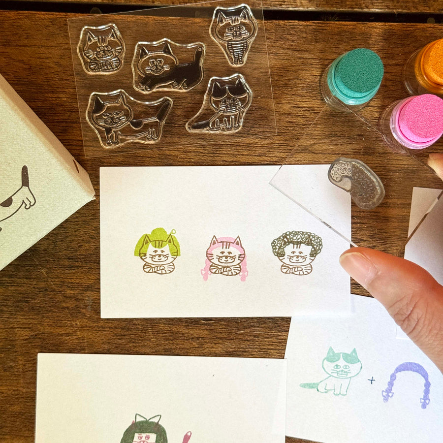 Mizushima x Keiko Shibata JIZAI Clear Stamp box set - Katsura Cat