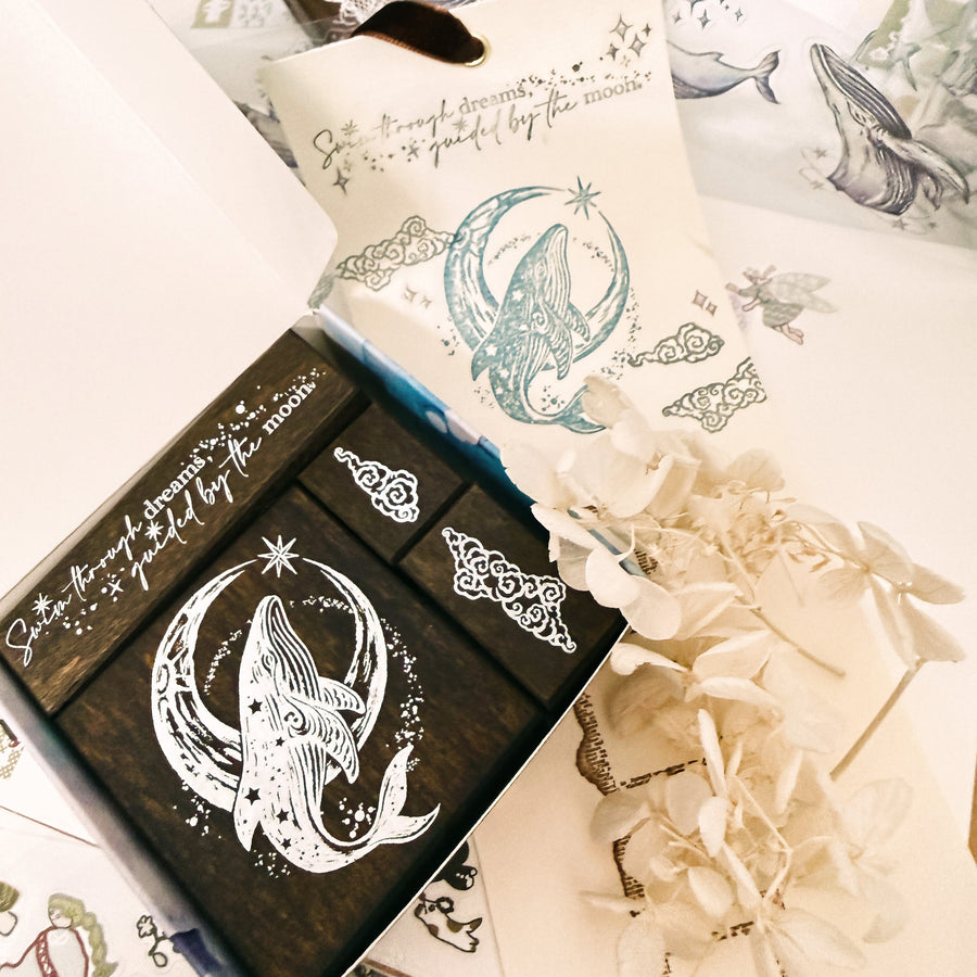 Stationerylovermarket x Yusworld Rubber Stamp - Whale of the Moon (4 in 1 Set)  (Limited Edition)