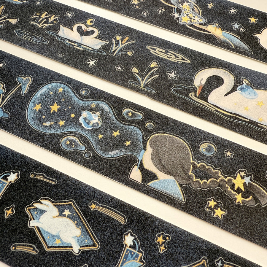 Journal Pages “starry night“ gold foil kiss cut Pet tape/ Glitter Synthetic Paper sticker roll