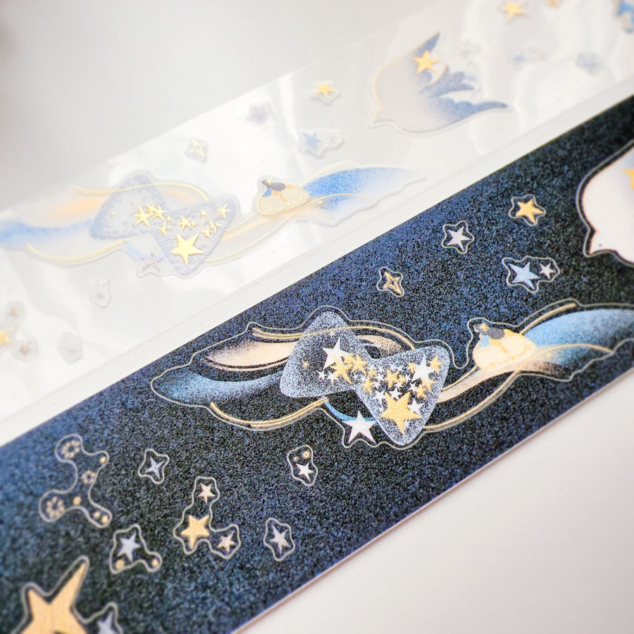 Journal Pages “starry night“ gold foil kiss cut Pet tape/ Glitter Synthetic Paper sticker roll