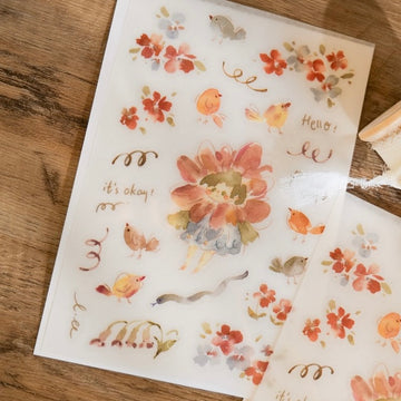 Meow Illustration flower girl print on sticker - Peach