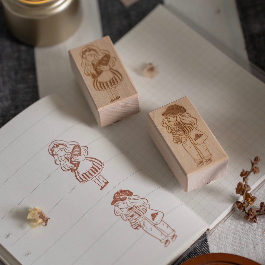 Shō Littlehappiness rubber stamp - Baguette & Croissant Girl