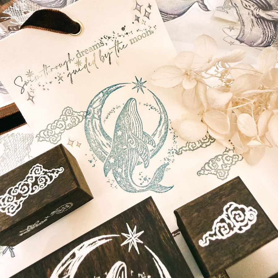 Stationerylovermarket x Yusworld Rubber Stamp - Whale of the Moon (4 in 1 Set)  (Limited Edition)