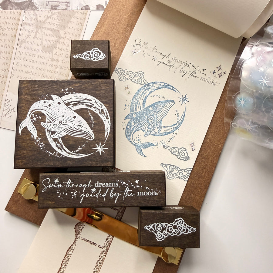 Stationerylovermarket x Yusworld Rubber Stamp - Whale of the Moon (4 in 1 Set)  (Limited Edition)