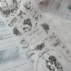 Journal Pages “rose maiden’s glance“ sketch glitter kiss cut Pet tape( 6/m）