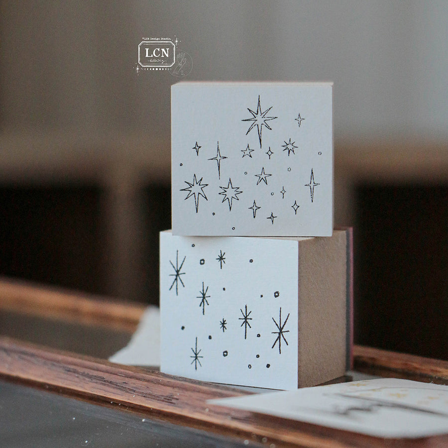 LCN Hand Draw stars compressed wood handle rubber stamp (Set of 2）