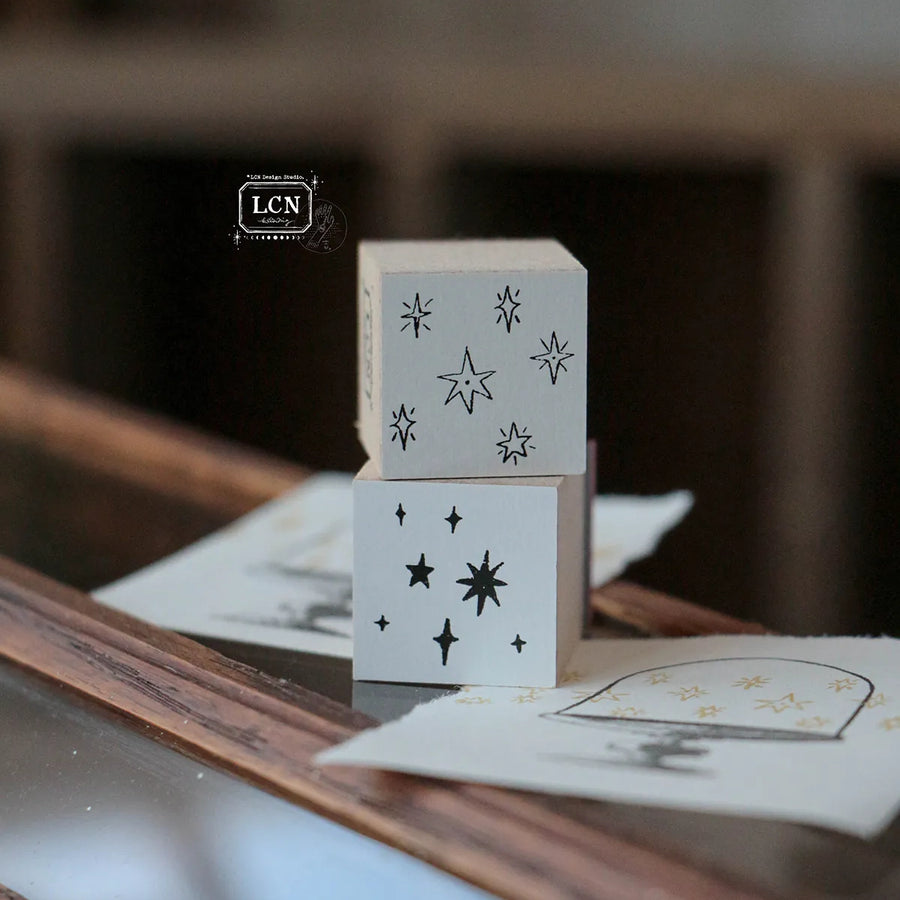 LCN Hand Draw stars compressed wood handle rubber stamp (Set of 2）