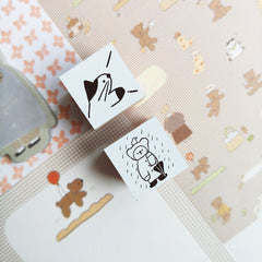 Ranmyu rubber stamps - 2 x 2cm speech bubble cat & raincoat bear