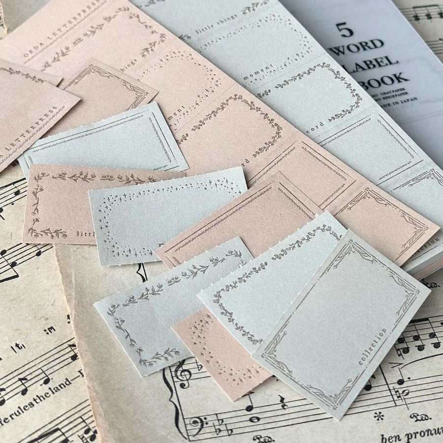 Oeda letterpress 5word label book【 gray & beige paper】