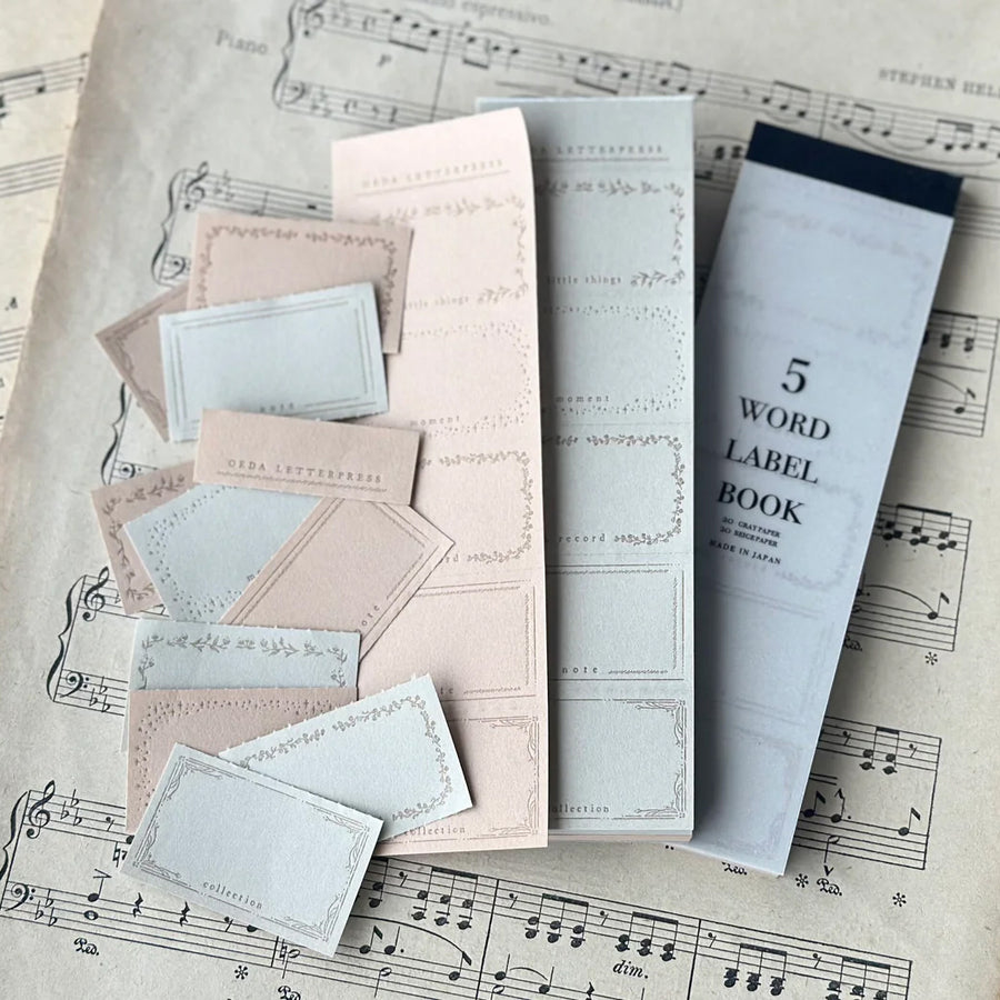 Oeda letterpress 5word label book【 gray & beige paper】