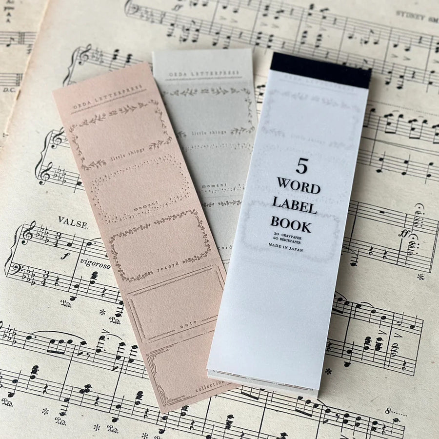 Oeda letterpress 5word label book【 gray & beige paper】