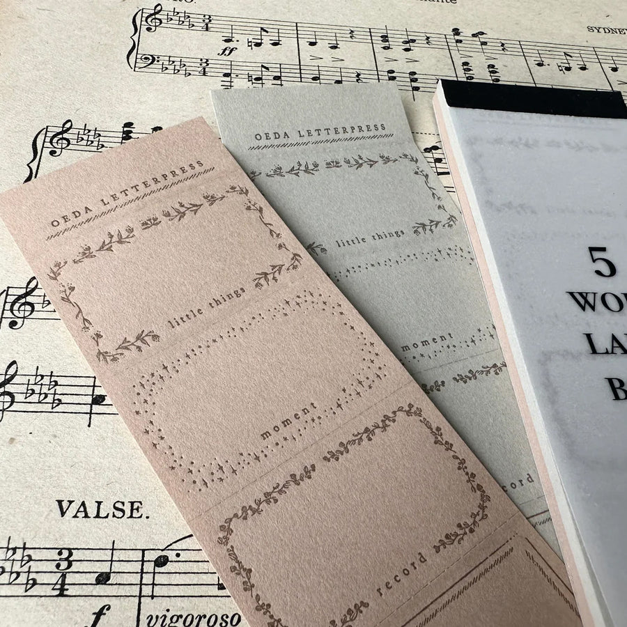 Oeda letterpress 5word label book【 gray & beige paper】