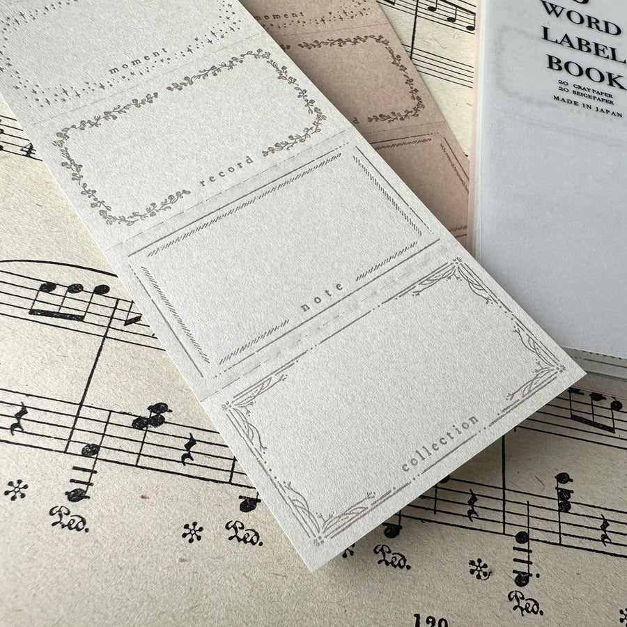 Oeda letterpress 5word label book【 gray & beige paper】