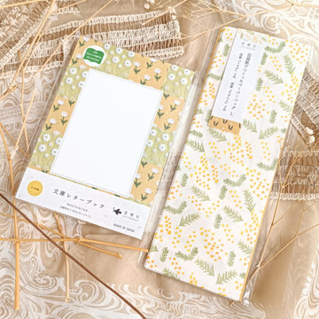 Seitousha Embroidery Pattern Notepad + Mimosa & Lily of the Valley Paper Bag - 2 in 1 Set