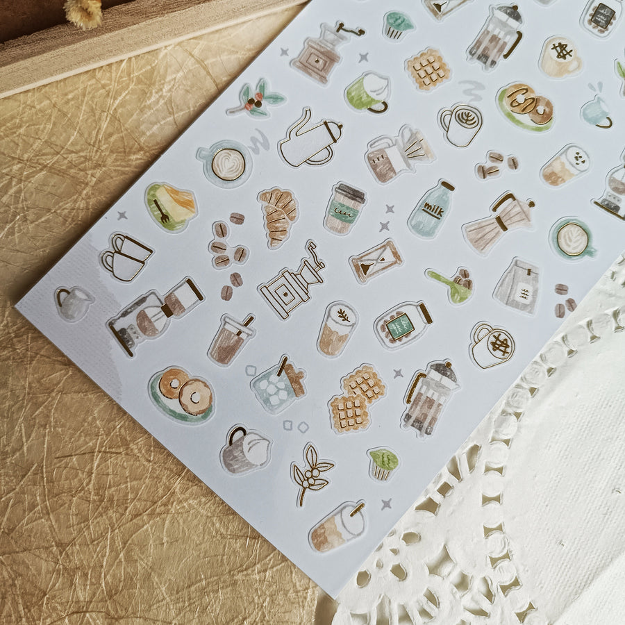 Mind Wave One's Daily Life Gold Foil Sticker - Coffee