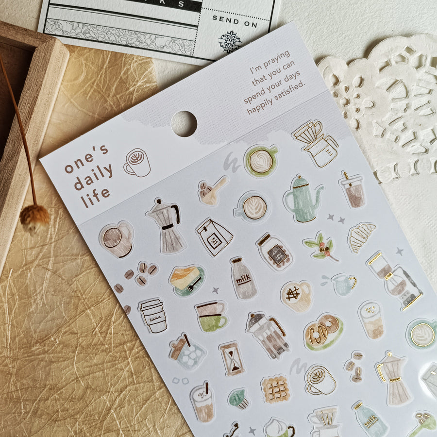 Mind Wave One's Daily Life Gold Foil Sticker - Coffee