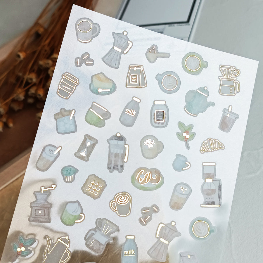 Mind Wave One's Daily Life Gold Foil Sticker - Coffee