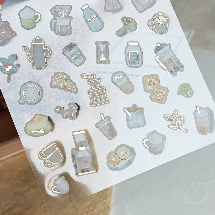 Mind Wave One's Daily Life Gold Foil Sticker - Coffee