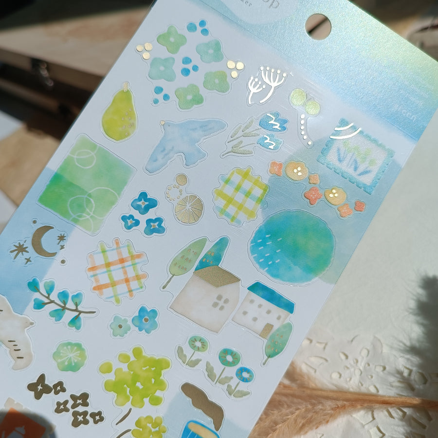 Mind Wave Dewdrop Gold Foil Sticker - Green