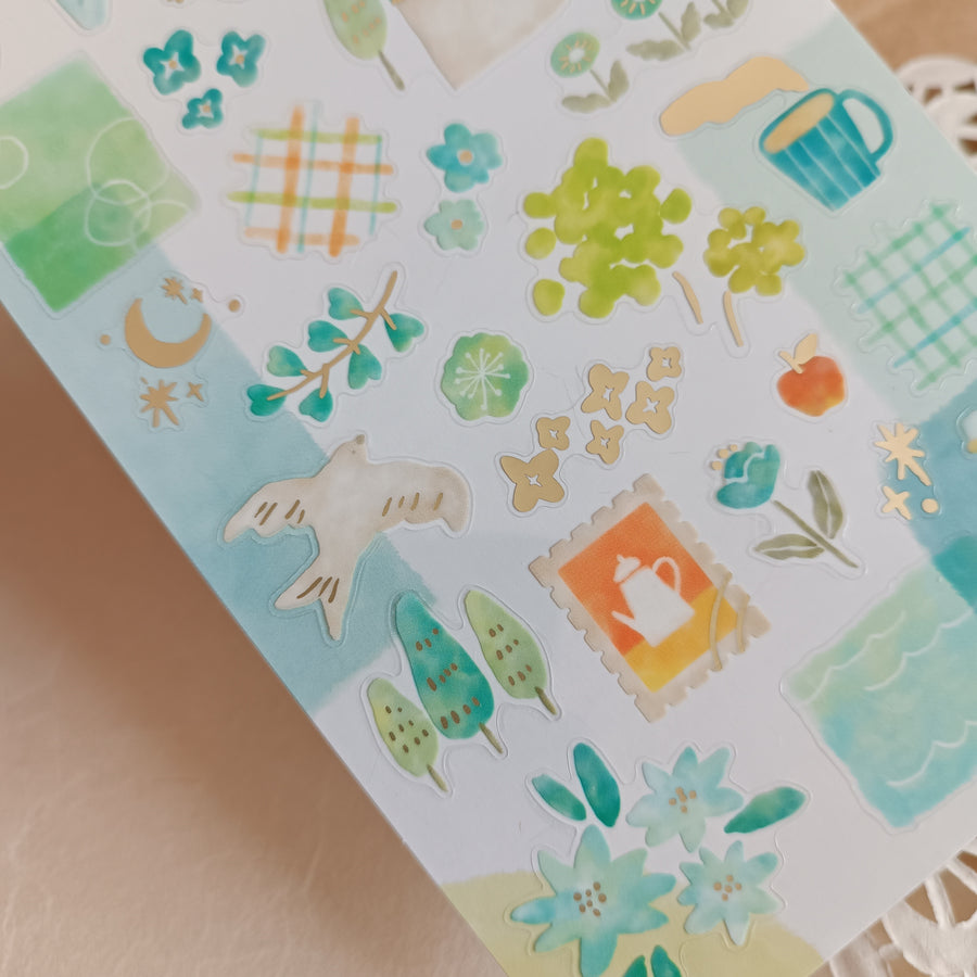 Mind Wave Dewdrop Gold Foil Sticker - Green