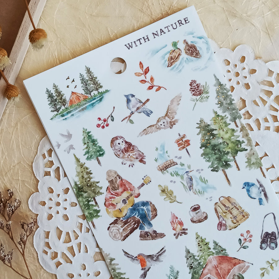 Mind Wave With Nature Foil Gold Sticker - Bird Watching