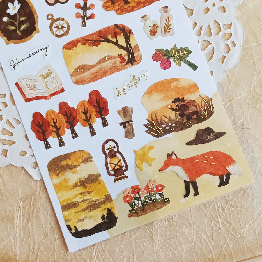 Mind Wave Tabi Foil Gold Sticker - Autumn Forest