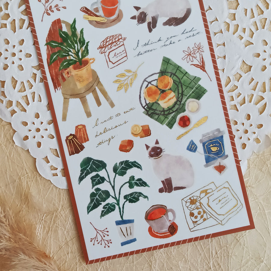 Mind Wave Snug Room Foil Gold Sticker - Tea